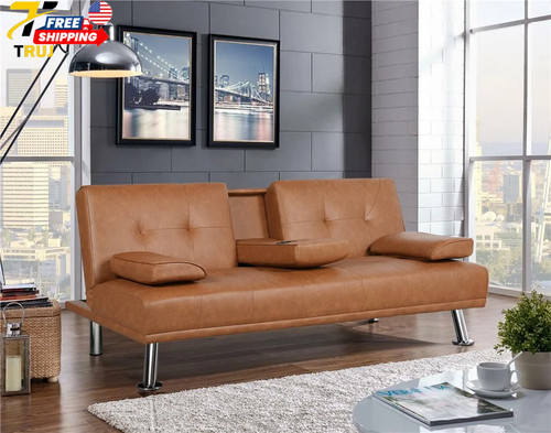 Faux leather futon sofa modern - faux,