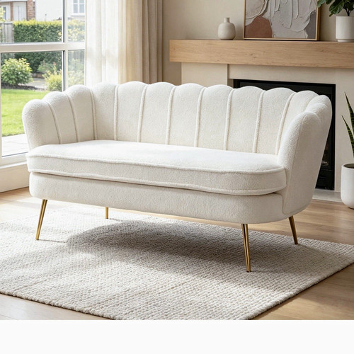 White bouclé seat sofa - bouclé,