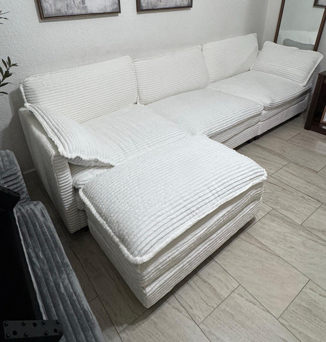 White fabric sectional sofa - white,